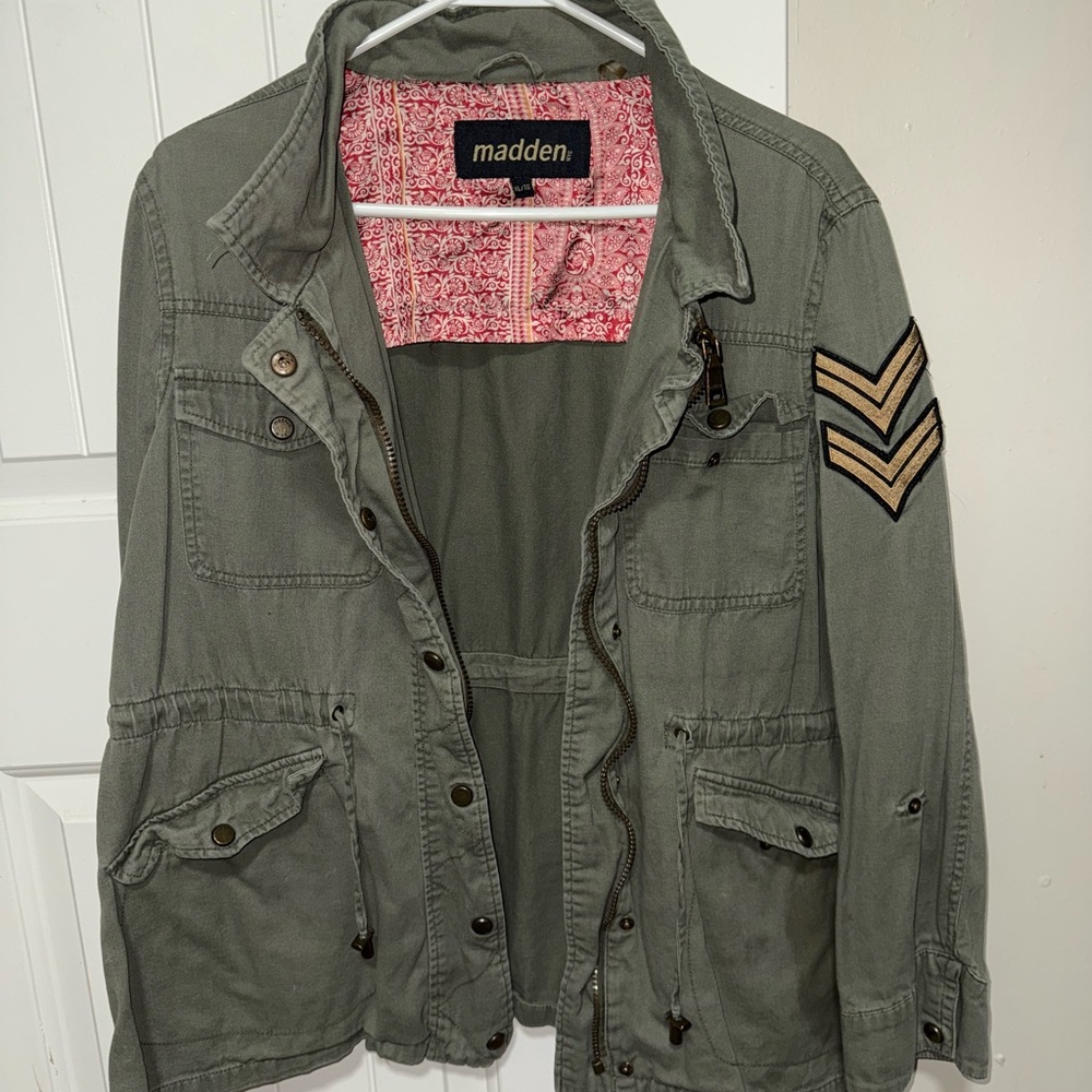Madden Olive Utility Jacket with Chevron Detail